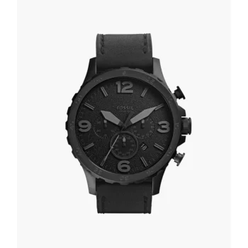 Fossil JR1354 Nate Chronograph Black Leather Watch For Men
