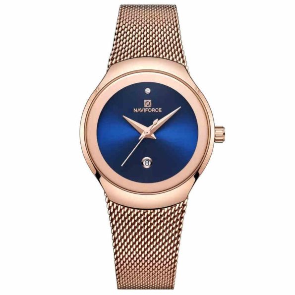 Naviforce womens watch NF5004 blue dial rose gold Fashion stainless steel