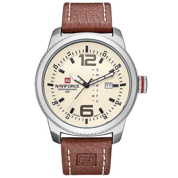 Naviforce mens watch NF9063 brown leather strap casual sport