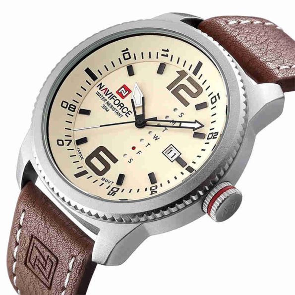 Naviforce mens watch NF9063 brown leather strap casual sport - Image 2