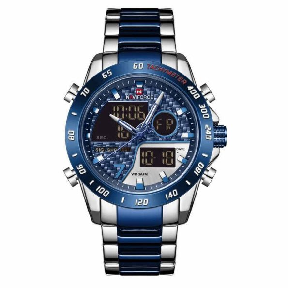 Naviforce Mens Watch NF9171 blue stainless steel dual time