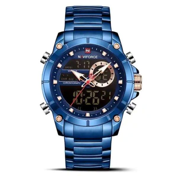 Naviforce mens watch NF9163 blue stainless steel millitary sport