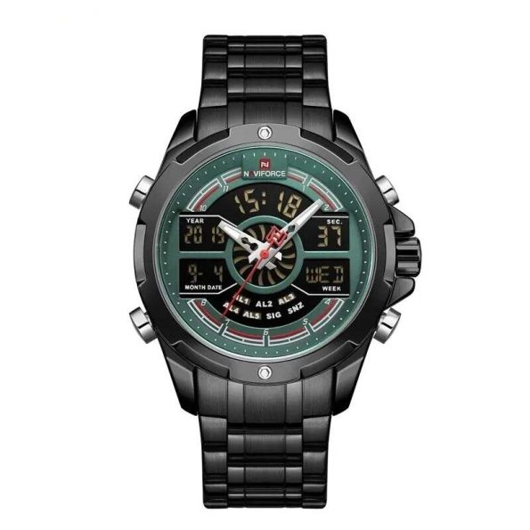 Naviforce mens watch NF9170 black stainless steel dual display in Kenya