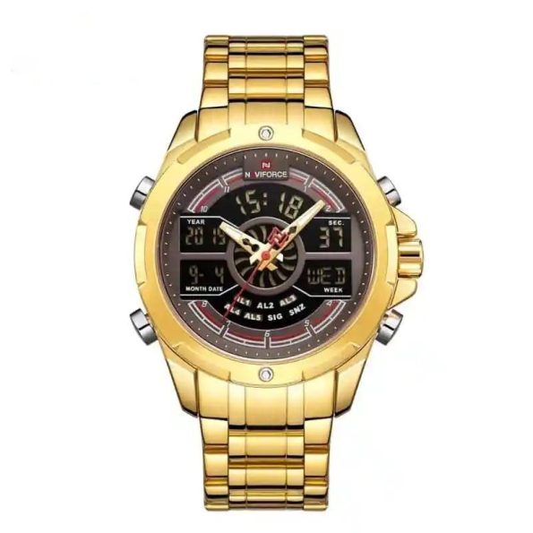 Naviforce mens watch NF9170 gold stainless steel dual display in Kenya