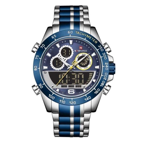 Naviforce mens watch NF9188 blue stainless steel dual time