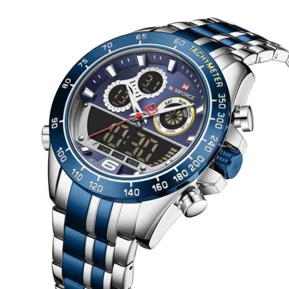 Naviforce mens watch NF9188 blue stainless steel dual time - Image 2