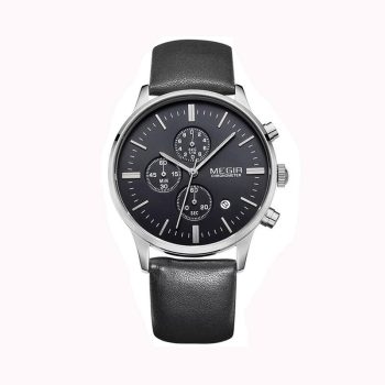 Megir 2011 Men Classic Chronograph Business Leather Strap Quartz Wristwatch