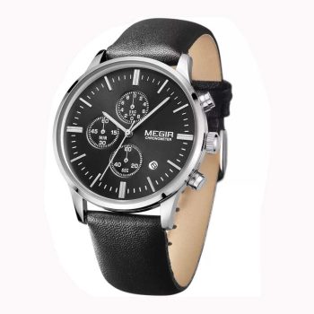 Megir 2011 Men Classic Chronograph Business Leather Strap Quartz Wristwatch