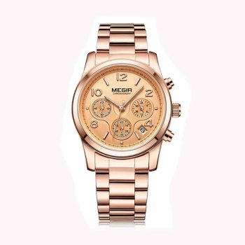 MEGIR 2057 Rose Gold Ladies Chronograph Stainless Steel Wristwatch