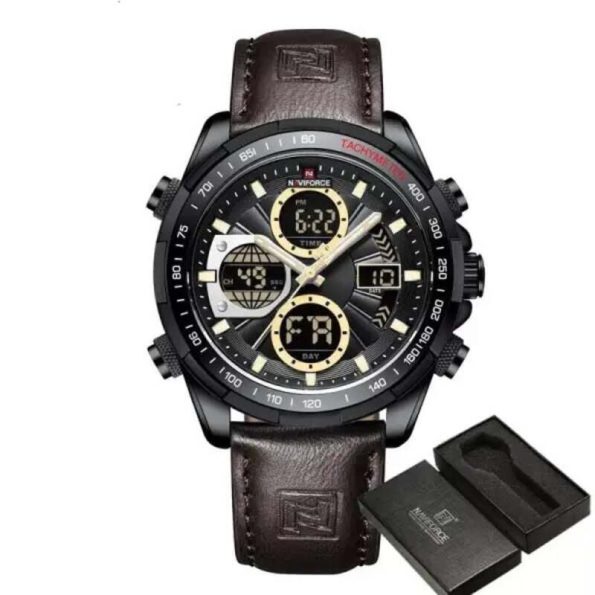 Naviforce Mens Watch NF9197 dark Leather Strap Millitary Sport