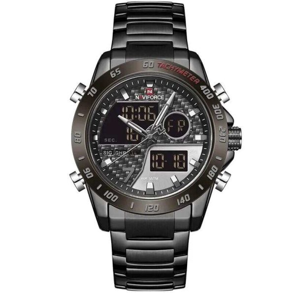  Naviforce Mens Watch NF9171 black stainless steel dual time