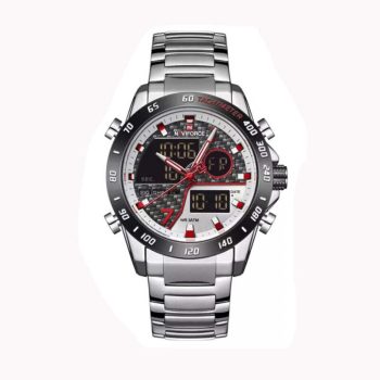 Naviforce Mens Watch NF9171 silver stainless steel dual time