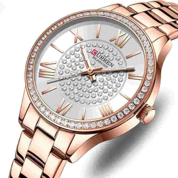 CURREN 9084 Luxury Rose Dial Fashion Watches with Stainless Steel Quartz Wristwatch - Image 2