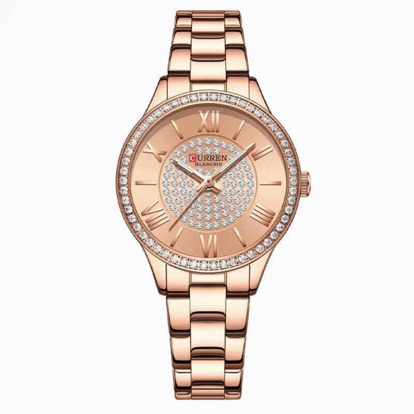 CURREN 9084 Luxury Rose Dial Fashion Watches with Stainless Steel Quartz Wristwatch