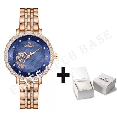 Naviforce Womens Watch NF5017 blue dial rose gold Luxury Stainless Steel