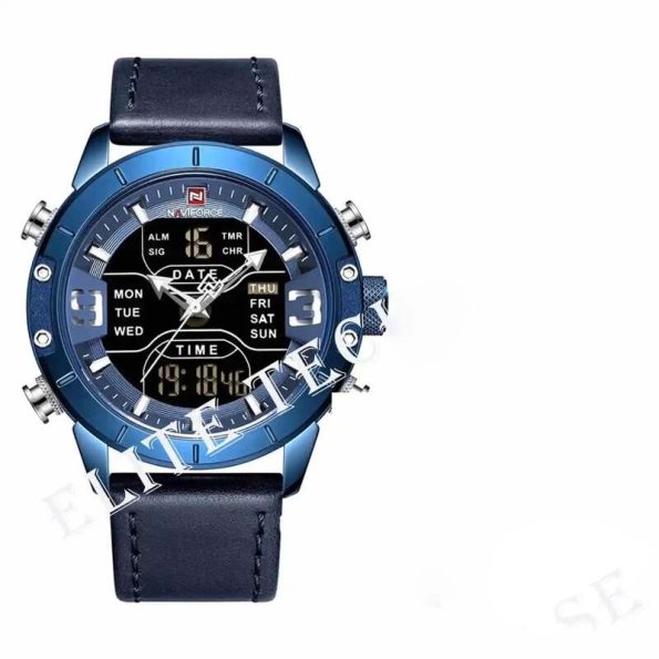 Naviforce mens watch NF9153 blue leather strap luxury sport