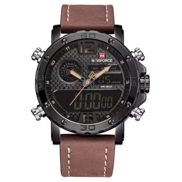 Naviforce Mens Watch NF9134 brown leather band Millitary sport