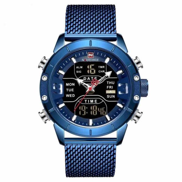 Naviforce Mens Watch NF9153S blue stainless steel digital sports