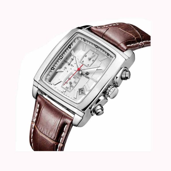 MEGIR 2028 Men Fashion Square Quartz Chronograph Leather Wristwatch