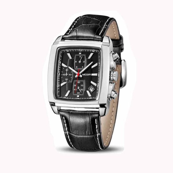 MEGIR 2028 Men Fashion Square Quartz Chronograph Leather Wristwatch