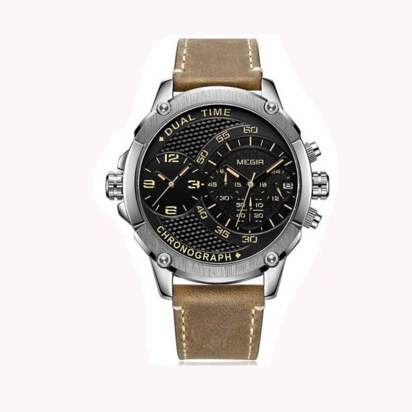 MEGIR 2093 Luxury Big Dial Men Quartz Leather Casual Wristwatch