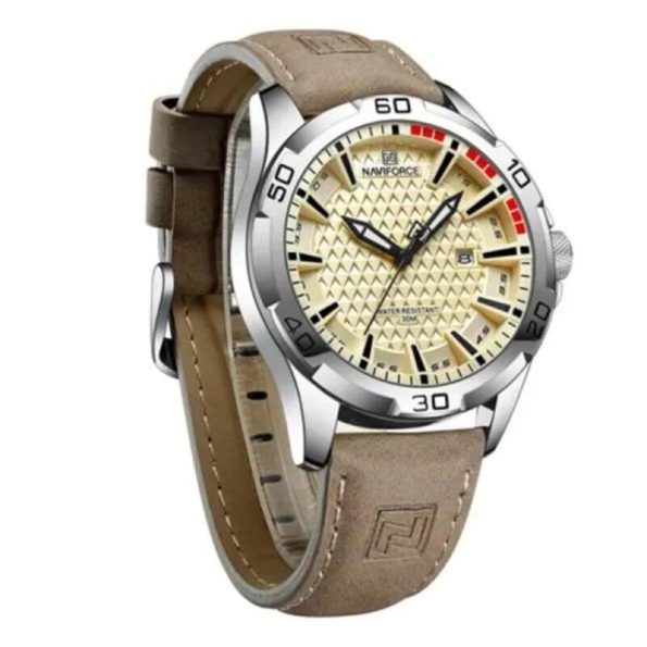 Naviforce mens watch NF8023 brown strap leather fashion sports - Image 3