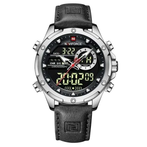 Naviforce mens watch NF9208 leather strap fashion analog/digital