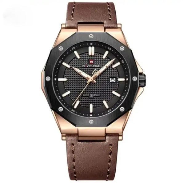 Naviforce mens watch NF9200L brown polygon leather