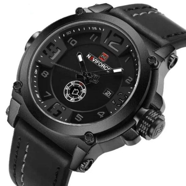 Naviforce mens watch NF9099 black leather strap luxury sports