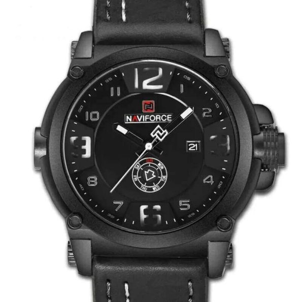 Naviforce mens watch NF9099 black leather strap luxury sports - Image 2