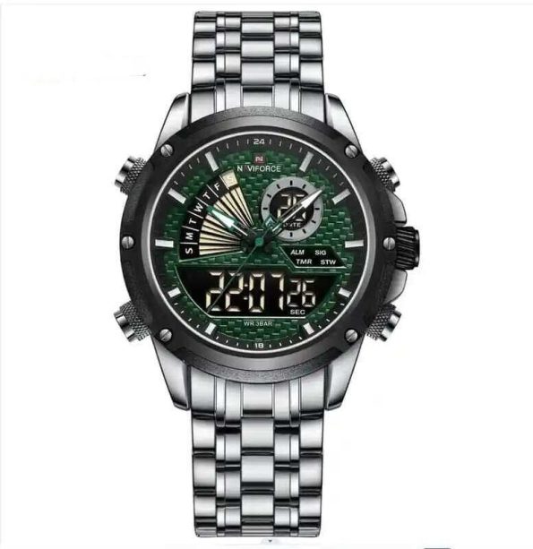 Naviforce mens watch NF9205 Green Dial Digital LCD Luxury