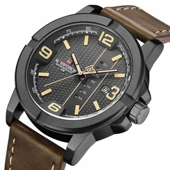 Naviforce Mens Watch NF9177 Brown strap leather fashion