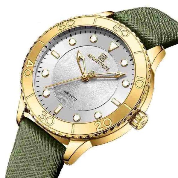 Naviforce womens watch NF5020 green Fashion leather strap 