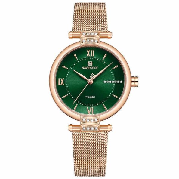 Naviforce Womens Watch NF5019 Green Dial Top Brand Fashion Stainless Steel