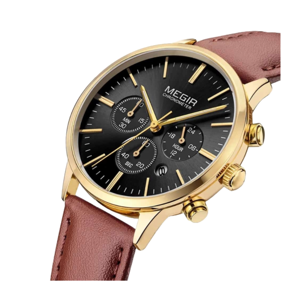 Megir 2011 Chronograph Brown Leather Strap Quartz Ladies Fashion Wristwatch - Image 2