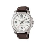 Casio Men’s MTP1314L-7AV Brown Leather Quartz Watch with Silver Dial