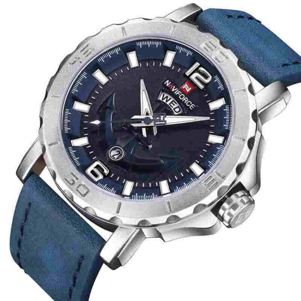 Naviforce Mens Watch NF9122 Quartz Blue Leather Strap