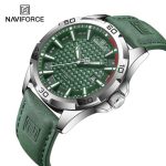 Naviforce mens watch NF8023 green strap leather fashion sports-003