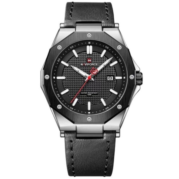 Naviforce mens watch NF9200L Black Polygon leather