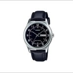 Casio MTP-V006L-1B2 Men’s Black Leather Band Black Numbers Dial Day Date Analog Watch