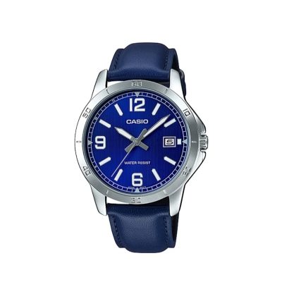 Casio MTP-V004L-2B Men's Blue Leather Band Blue Dial Analog Date Watch