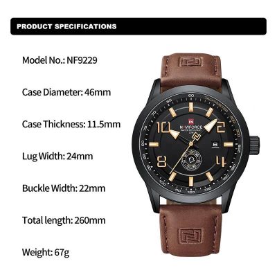 NAVIFORCE NF9229 Trend Casual Men Brown Leather Wristwatch - Price in Kenya