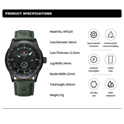 NAVIFORCE NF9229 Trend Casual Men Green Leather Wristwatch Price in Kenya