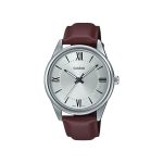 Casio MTP-V005L-7B5 Men’s Standard Analog Brown Leather Band Roman Silver Dial Watch