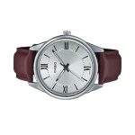 Casio MTP-V005L-7B5 Men’s Standard Analog Brown Leather Band Roman Silver Dial Watch