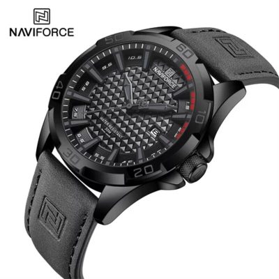 Naviforce mens NF8023 Grey Leather Watch