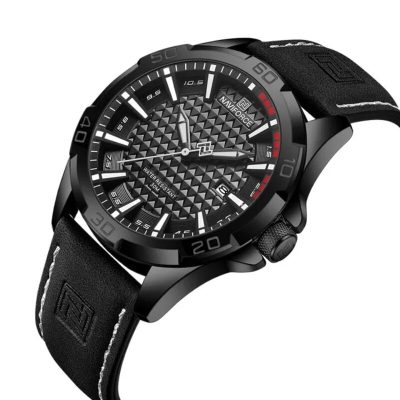 Naviforce mens NF8023 Black Leather Watch