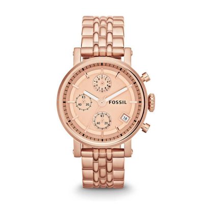 Fossil Es3380 Women's Analog Watch: Rose Gold-Tone Stainless Steel Chronograph with Date