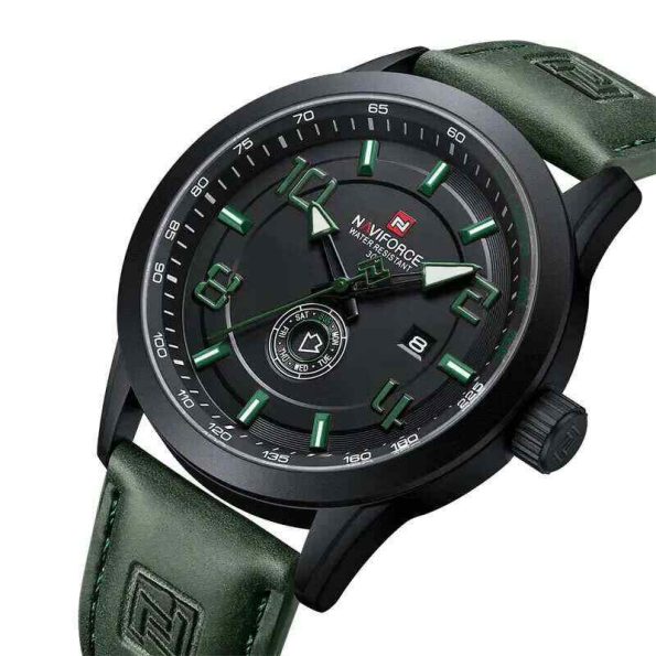 Naviforce NF9229:Green Leather Strap - Image 3