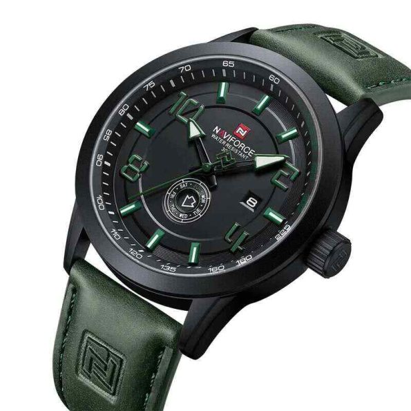 Naviforce NF9229:Green Leather Strap - Image 2